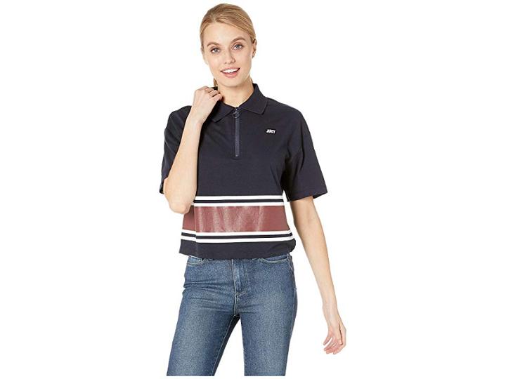 Juicy Couture Logo Stripe Polo Top (regal) Women's Clothing