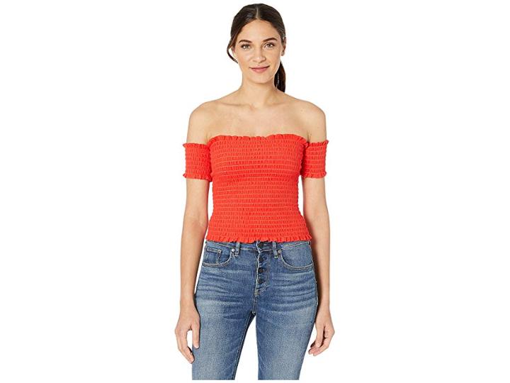 Juicy Couture Microterry Smocked Top (city Rouge) Women's Clothing
