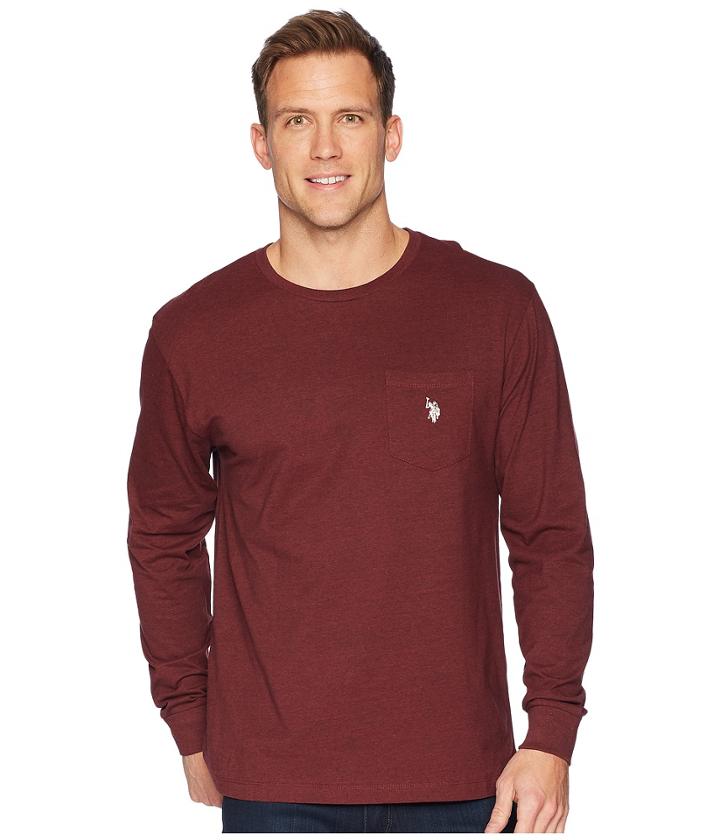 U.s. Polo Assn. Long Sleeve Crew Neck Pocket T-shirt (burgundy Heather) Men's Clothing