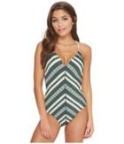 Robin Piccone Livvy V-neck One-piece (deep Forest Multi) Women's Swimsuits One Piece