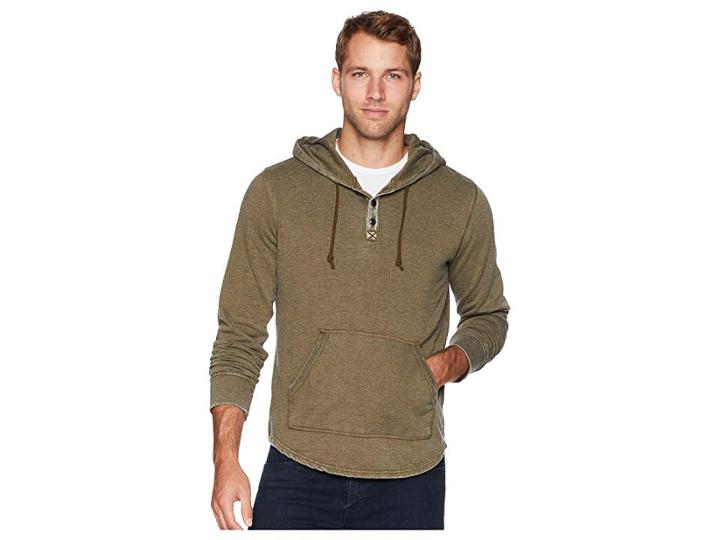Lucky Brand Venice Burnout Hooded Popover (dark Olive) Men's Sweatshirt