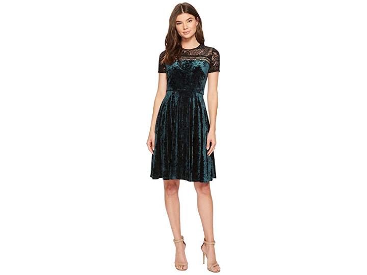 Sangria Velvet Fit Flare Dress (spruce) Women's Dress