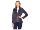 Lauren Ralph Lauren Petite Striped Jacquard Blazer (navy/rioja/mascarpone Cream) Women's Jacket