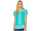 Wrangler Short Sleeve Top With Ties At Sleeves (emerald) Women's Short Sleeve Button Up