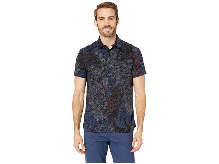 Perry Ellis Regular Fit Stretch Splatter Print Shirt (black) Men's Clothing