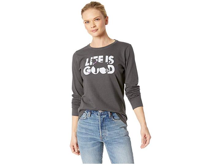 Life Is Good Knockout Dog Crusher Long Sleeve T-shirt (night Black) Women's T Shirt