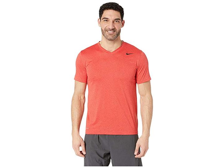 Nike Legend 2.0 Short Sleeve V-neck Tee (light University Red Heather/black) Men's T Shirt