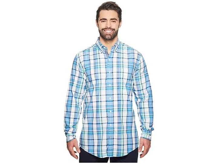 Nautica Big & Tall Big Tall Long Sleeve Plaid Shirt (clear Dark Blue) Men's Clothing