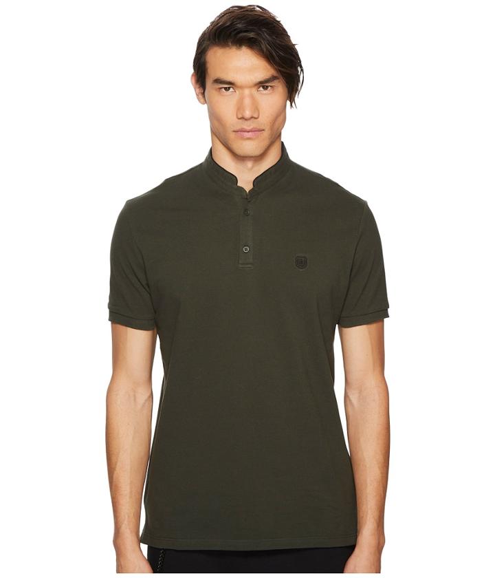 The Kooples Officer Collar Polo Shirt With Contrasting Trim (green) Men's Short Sleeve Pullover