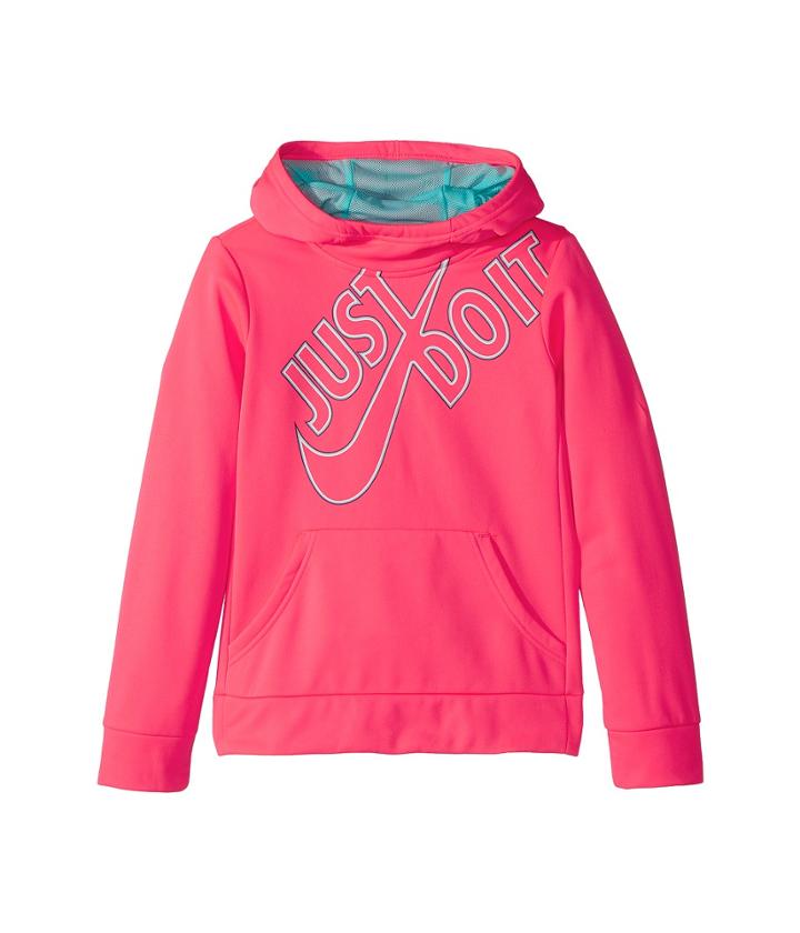 Nike Kids Therma Pullover Training Hoodie (little Kids/big Kids) (racer Pink/light Aqua) Girl's Sweatshirt