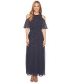Calvin Klein Ruffle Cold Shoulder Dress W/ Tie (twilight/soft White Multi) Women's Dress