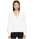 Vince Bishop Sleeve Rib V-neck Top (optic White/coastal) Women's Long Sleeve Pullover
