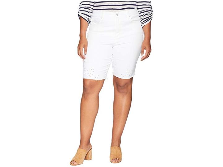 Nydj Plus Size Plus Size Briella Shorts W/ Eyelet Embroidery In Optic White (optic White) Women's Shorts