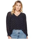 Lucky Brand Plus Size Smocked Top (navy Multi) Women's Clothing