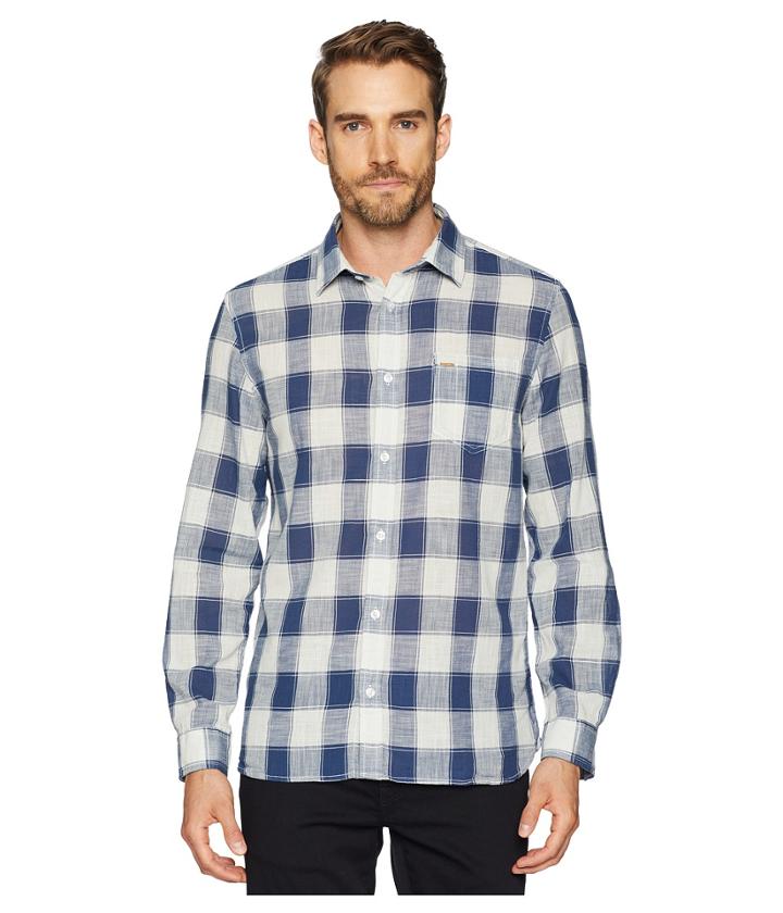 Calvin Klein Jeans Long Sleeve Gauze Check Button Down (sargasso Sea) Men's Long Sleeve Button Up