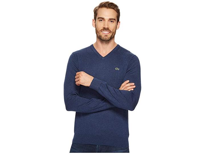 Lacoste V-neck Cotton Jersey Sweater (anchor Chine) Men's Sweater