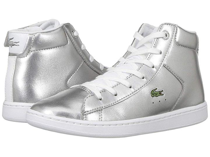 Lacoste Kids Carnaby Evo Mid 318 (little Kid) (silver/white) Girl's Shoes