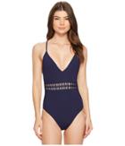 Kenneth Cole Weave Your Own Way Plunge Mio (midnight) Women's Swimsuits One Piece