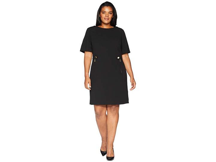 Calvin Klein Plus Plus Size Printed Dress W/ Zips Hardware (black) Women's Dress