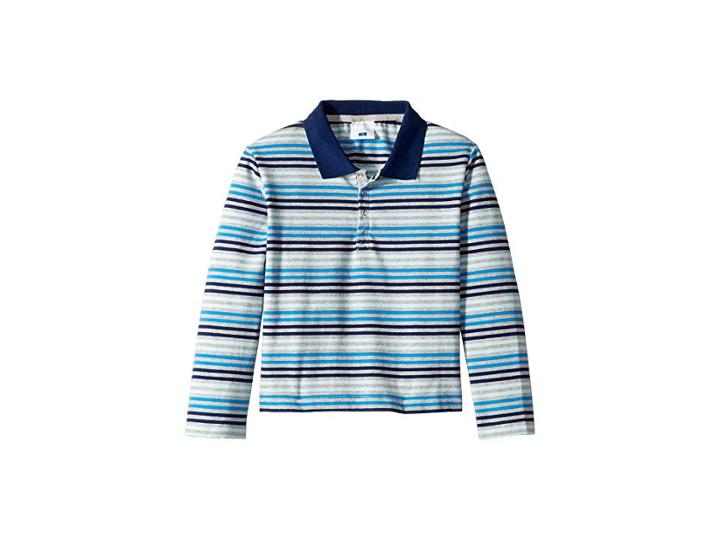 Toobydoo Long Sleeve Polo Shirt (toddler/little Kids/big Kids) (blue Stripe) Boy's Long Sleeve Pullover
