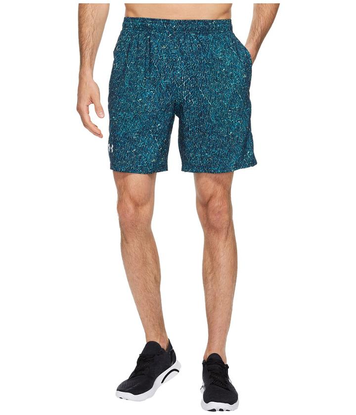 Under Armour Ua Launch Stretch Woven Print Shorts (bayou Blue/quirky Lime/reflective) Men's Shorts