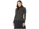 Lauren Ralph Lauren Striped Turtleneck Sweater (polo Black/mascarpone Cream) Women's Sweater