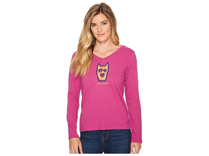 Life Is Good Unconditional Rocket Long Sleeve Crusher Vee (sassy Magenta) Women's T Shirt