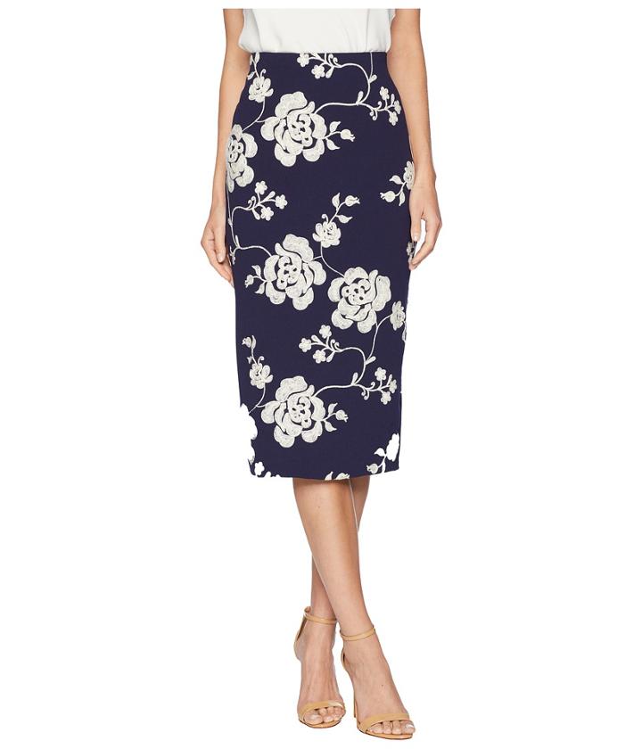 Eci Embroidered Crape Scuba Stretch Glitter (navy/ivory) Women's Skirt