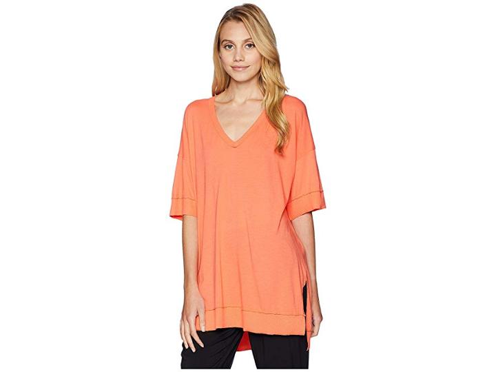 Michael Stars Ultra Jersey V-neck Tunic (coral Crush) Women's Blouse