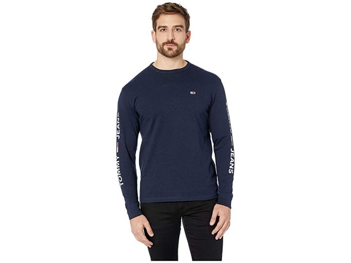 Tommy Jeans Essential Long Sleeve Logo T-shirt (black Iris) Men's Clothing