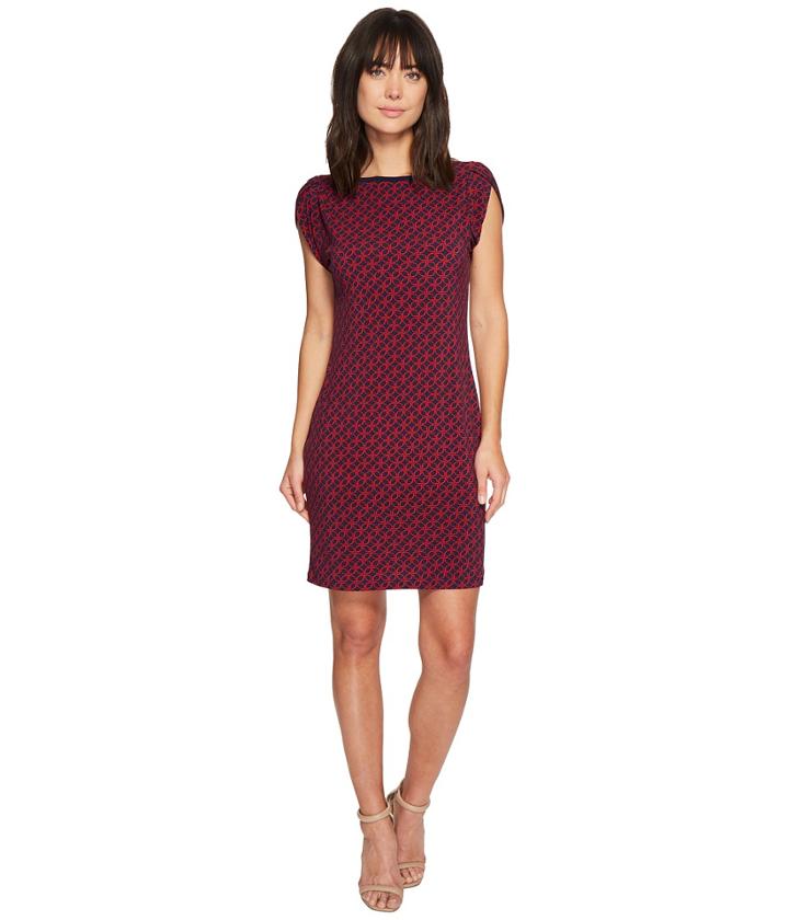 Michael Michael Kors Tulip Sleeve Rope Geo Dress (true Navy/true Red) Women's Dress