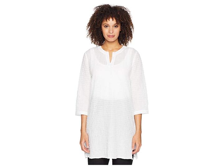 Eileen Fisher Split-neck Tunic (white) Women's Long Sleeve Pullover