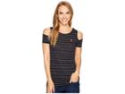 U.s. Polo Assn. Striped Open Shoulder T-shirt (black) Women's T Shirt