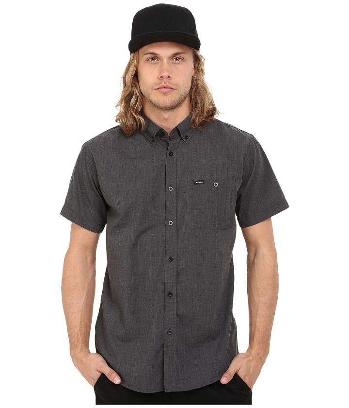 Brixton Central Short Sleeve Woven Chambray (heather Black) Men's Clothing