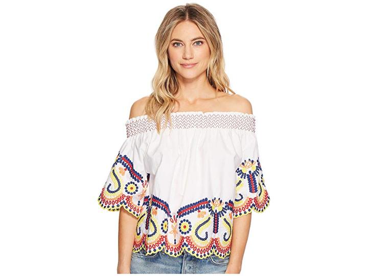 Romeo & Juliet Couture Multi Embroidered Off The Shoulder Blouse (white) Women's Blouse