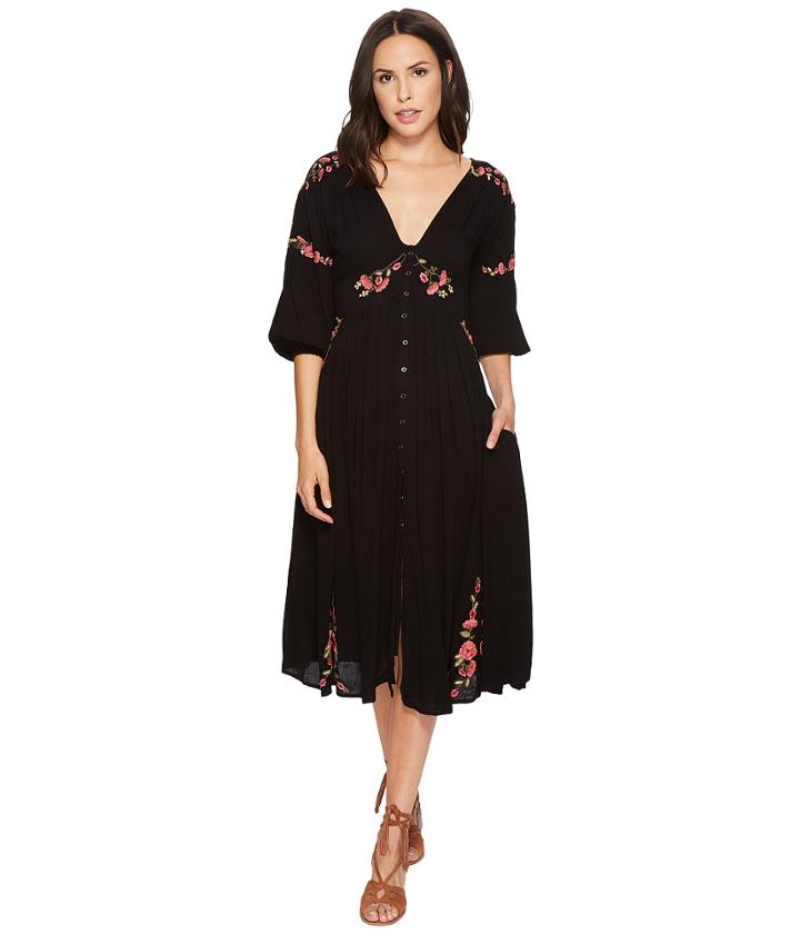 Free People Day Glow Midi Dress (black Combo) Women's Dress