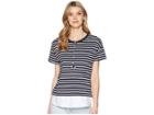 Tribal Yarn-dye Stripe Jersey Short Sleeve Top With Combo Hem (deep Sky) Women's Clothing