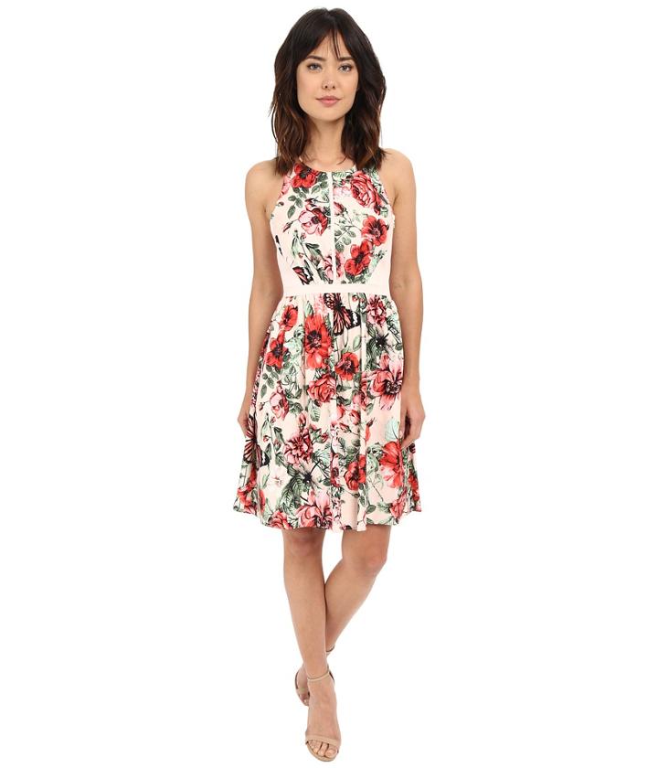 Adrianna Papell Flower Print Sleeveless Crossback Dress (pink Multi) Women's Dress