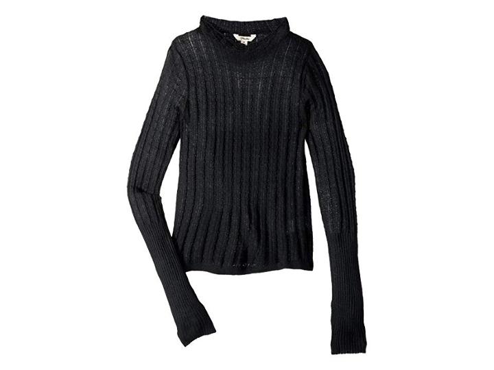 Maddie By Maddie Ziegler Long Sleeve Pointelle Knit Tee (big Kids) (black) Girl's Clothing