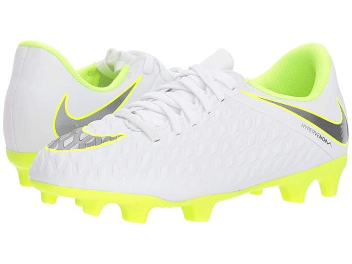 Nike Kids Hypervenom Phantom 3 Club Firm Ground Soccer (toddler/little Kid/big Kid) (white/metallic Cool Grey/volt/metallic Cool Grey) Kids Shoes