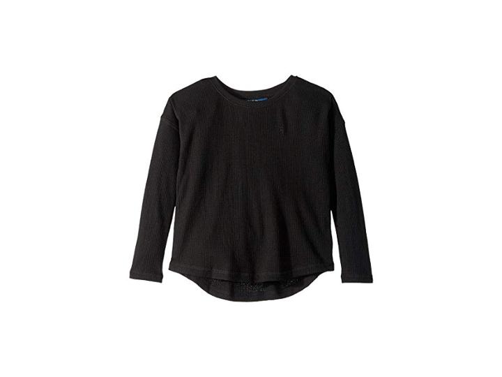 Polo Ralph Lauren Kids Waffle-knit Cotton-blend Top (little Kids) (polo Black) Girl's Clothing