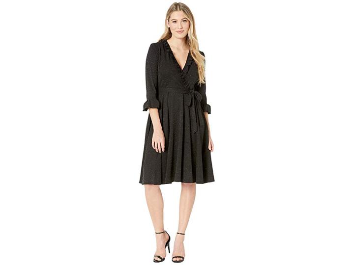 Gabby Skye Ruffle Scuba Crepe Dress W/ Lurex (black) Women's Dress