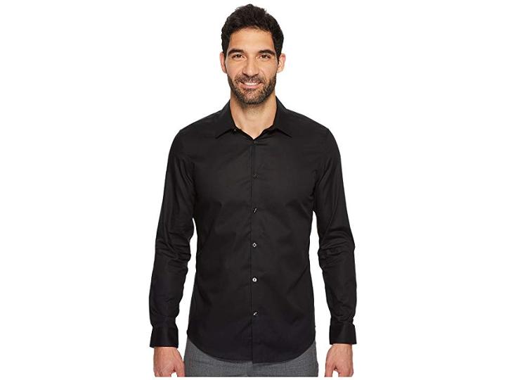 Calvin Klein Slim Fit Long Sleeve Infinite Cool Chambray Twill Shirt (black) Men's Clothing