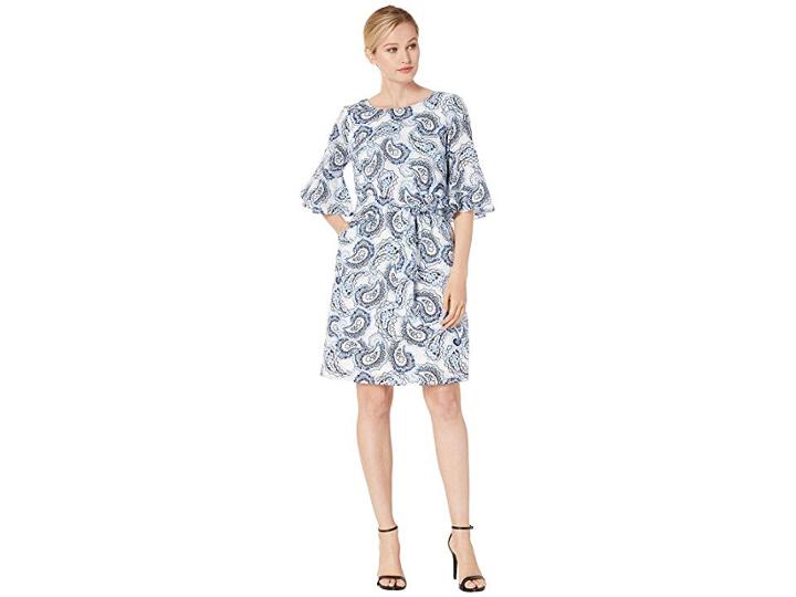 Nine West Bell Sleeve V-back Dress (admiral Multi) Women's Dress