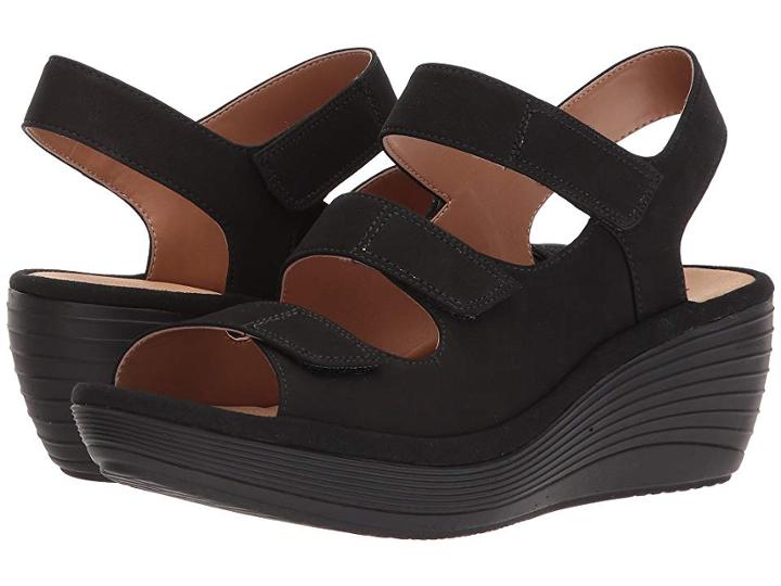 Clarks Reedly Juno (black/black Nubuck) Women's Wedge Shoes
