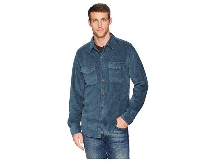 True Grit Best Stretch Cord Long Sleeve Two-pocket Shirt With Contrast Chambray Trim (industrial Blue) Men's Clothing