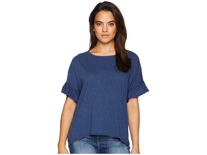 Mod-o-doc Mini Pointelle Knit Ruffle Sleeve Boxy Tee (new Navy) Women's T Shirt