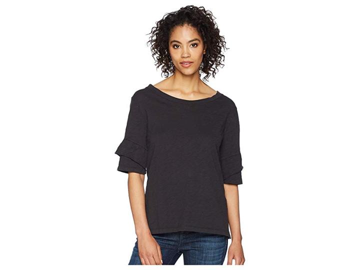Dylan By True Grit Soft Slub Ruffle Short Sleeve Tee (black) Women's T Shirt