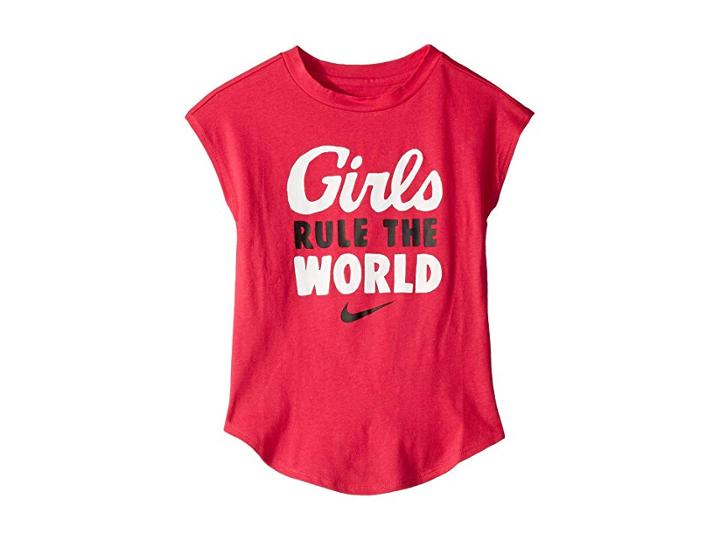 Nike Kids Girls Rule The World Modern Short Sleeve T-shirt (little Kids) (rush Pink) Girl's Clothing