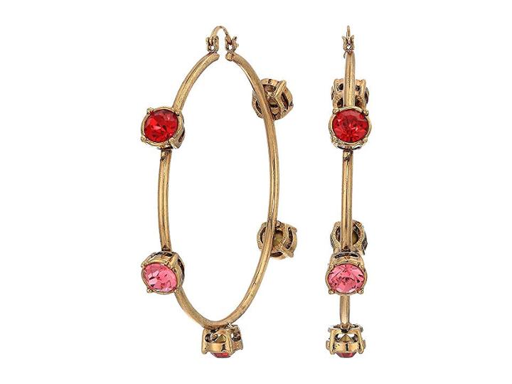 Steve Madden Rhinestone Stud Design Hoop Earrings (red/pink/yellow Gold-tone) Earring